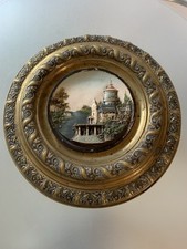 Antiker Wandteller, Metall, Reliefbildnis aus Ton,  Durchmesser 43 cm, um 1900