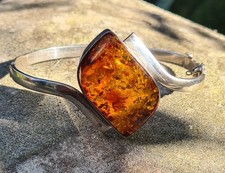 Antiker Art Deco Bernstein Armreif aus 925 Silber Elegantes Meisterwerk Armband 