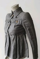 ZARA Women 100% Leinen Jacke Schößchen Gr. M (eher S) Olivgrün- Grau *Neu*