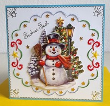 3D-Grußkarte Fadengrafik Weihnachten " Schneemann "