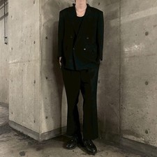 80er Jahre Jacquard Gabardine Wolle Allover Muster Double Set Up Anzug schwarz