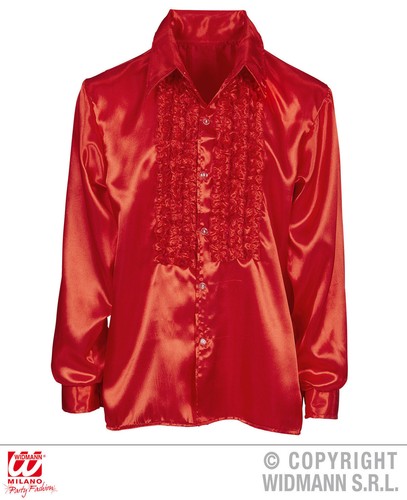 Satin rüschenhemd rot 70er - satin,