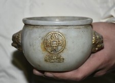 13 cm Alt China Weiß Jade