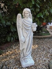 Steinfigur, Grabengel mit Rosen 105 cm Steinguss, Engel, Skulpturen, Gartenfigur