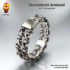 20 mm Stacheldraht Armband - Edelstahl breites Panzerarmband Herren Biker Skull