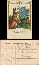 Ansichtskarte  Ostern Easter Osterhase Eier Goldornament USA 1914 Gold