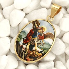 Anhänger Echt Gelb GOLD 14k 585 St Heiliger Michael Erzengel Medaillon Medaille