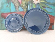 Melitta Kopenhagen Kuchenteller + Untertasse 70er - blau Punkte Polka dots