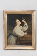 C25G63- Gemälde Mädchen mit Vogel signiert Kundmüller Ende 19.Jh