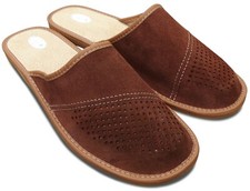 LEDER Hausschuhe Pantoffeln Schlappen Latschen Veloursleder Braun, Gr. 41 - 48