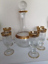 MURANO MEDICI GOLDRAND, SET  AUS 5 GLÄSER FÜR WHISKY, LIKÖR PLUS KARAFFE