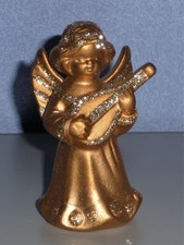 Sehr schöner Vintage Keramik Engel gold mit Laute & Glimmer Höhe 10cm (E84)