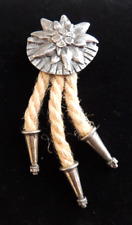 Vintage Kragenspange "Edelweiss" - 800er Silber - mit Kordelbehang
