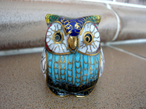 Cloisonne eule figur messing - cloisonne,