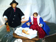 Heide Krippenfiguren Oberammergau - Hlg Familie Holz geschnitzt und bekleidet