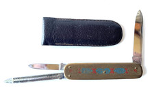 Rar alt E. A. KIRSCHBAUM 3-teilig Taschenmesser verziert Lederetui Zustand gut