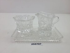 Sahnekännchen Zuckerdose auf Tablett Kristallglas geschliffen Vintage #255707