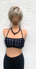 RAINBOW Soft BANDEAU Bikini TOP BH schwarz Neckholder mit Silbernieten Gr. 44
