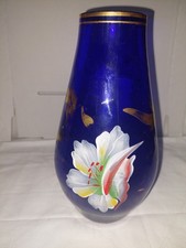 Glas Vase  Kobalt Blau Bohemia Handbemalt 24cm H, 14cm Durchmesser