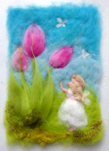 Wollbild tulpen blumenkind - ♥wollbild,