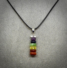 7 CHAKRA BUTTONS EDELSTEINE ANHÄNGER HALSKETTE mit Band + Karabinerverschluss