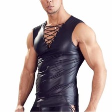 Herren Kunstleder Weste Ärmellose Hemden Tank Tops Schnürweste S-7XL