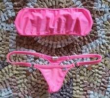 Discontinued Wicked Weasel Bikini 463 Clip 334 Bandeau Top Shiny Lycra hot pink
