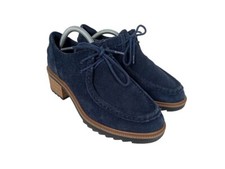 Clarks Somerset Balmer Willow blaue Wildleder-Halbschuhe mit Absatz Wallabee UK 5,5