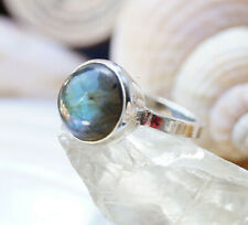 Bauhaus Design Massiv 925er Silber Ring 52 Schlicht Labradorit Krone Elegant 