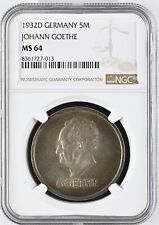 Münze Silber 5 Reichsmark 1932 D Goethe Holder NGC MS64 toll selten nswleipzig