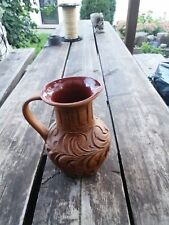 Ton Hänkel Vase mit Blumen Ornamente Handarbeit, Bodenmarke gerritzt-Nachlass