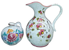 2 Keramik Vasen Italy Majolika Henkelvase, Kugelvase, Krug Handbemalt D 924