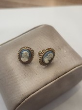 Edle Gemme Ohrringe Kamee im Biedermeier Ohrstecker Stecker Ohrring Blau 