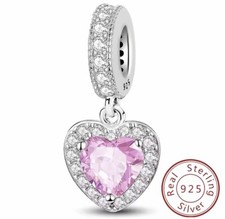 💖 Charm HERZ  Anhänger ROSA 925 Silber für Pandora Armband oder Halskette 💖