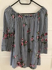 LASCANA Blusenshirt ▪ Carmenbluse ▪ blau-weiß gestreift ▪ Gr. 38 ▪ TOP