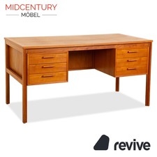 Mid Century Holz Schreibtisch Braun Vintage Ulme Rüster Schubladen Homeoffice