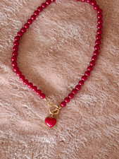 Halskette Kette rot Herz rote Perlen