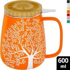 amapodo Teetasse mit Deckel und Sieb 600ml Porzellan Tasse groß Orange