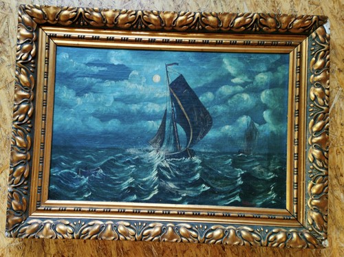 Altes ölgemälde segelschiff - Ölgemälde, "segelschiff