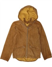STEFANEL Damen Wildlederjacke mit Kapuze IT 40 Small Braun Leder AK01
