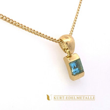 Anhänger 750 Gelbgold mit Blau-Topas und Kette 585 Gelbgold 50 cm