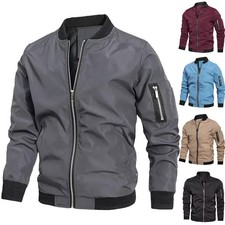 Herren Full Zip Bomber Jacke Leicht Windjacke Freizeit Frühling Herbst Mäntel DE