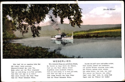 Weserlied dampfschiff auf - ak,