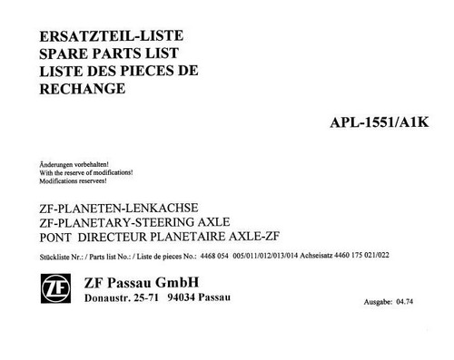 Ersatzteilliste allradachse - ersatzteilliste, zf