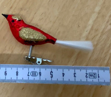 Wunderschöner Glasvogel Christbaumschmuck Clip Rot Gold Glitzer Nostalgie