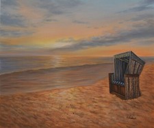 Nordsee Wellen , Strandkorb Sylt  Strand , Brandungsmalerei - Ölgemälde 50x60 