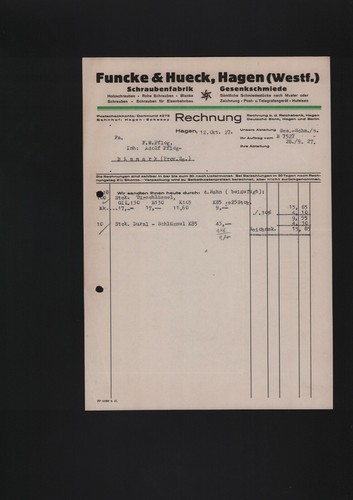 Hagen rechnung 1927 funcke - hagen,, 1927,