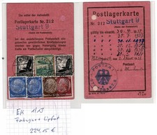 Württemberg Postamt Stuttgart 9 Postlagerkarte 1937-1938