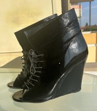 Bertie Schwarze Leder Wedge peep toe Boots EUR 40