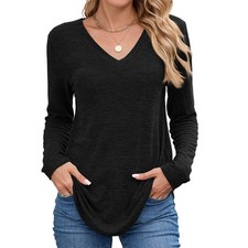 Damen Langarm T-Shirt V-Neck